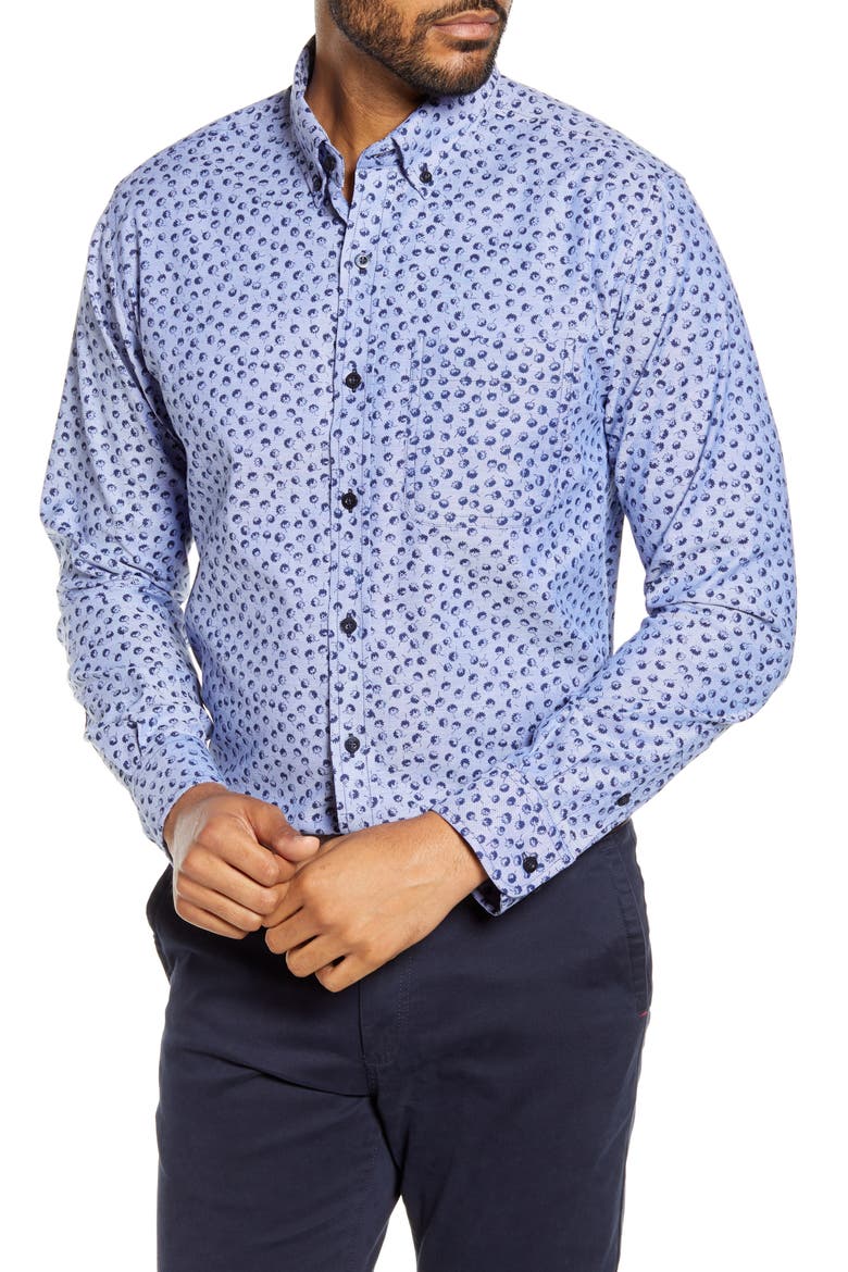 Anchor Classic Fit Tossed Print Button-Down Shirt, Main, color, INDIGO
