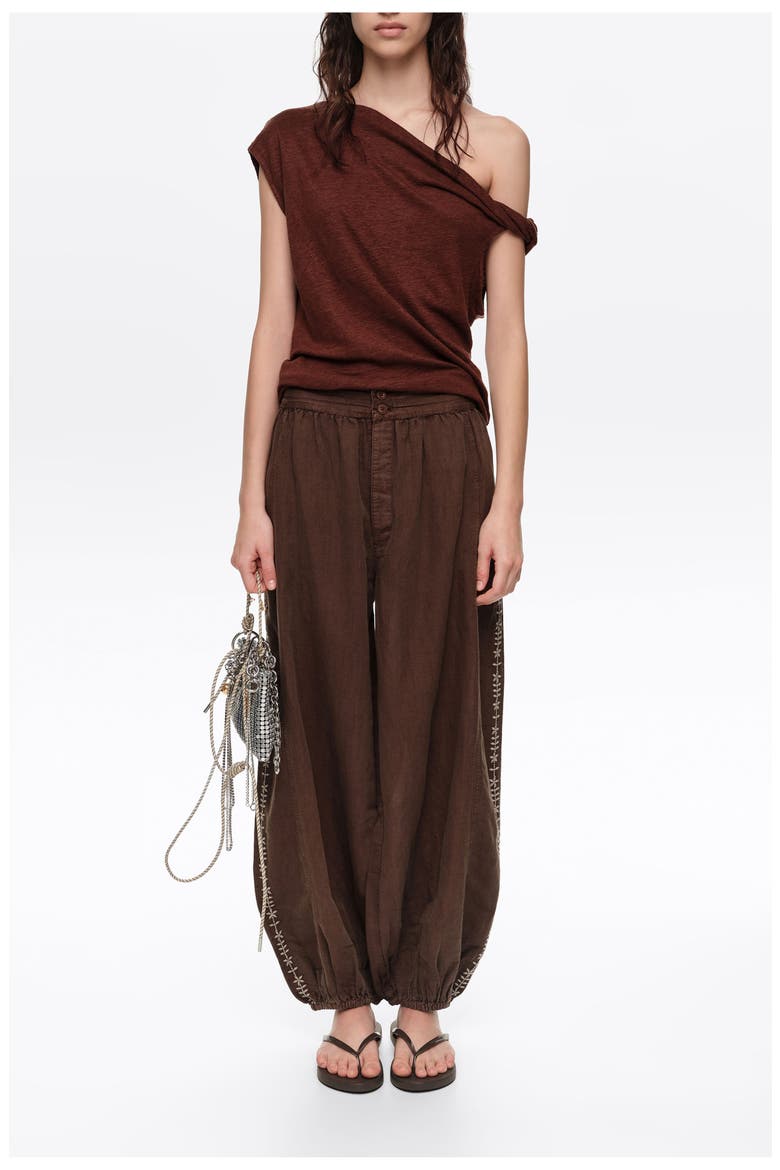 Embroidered harem trousers, Main, color, BROWN