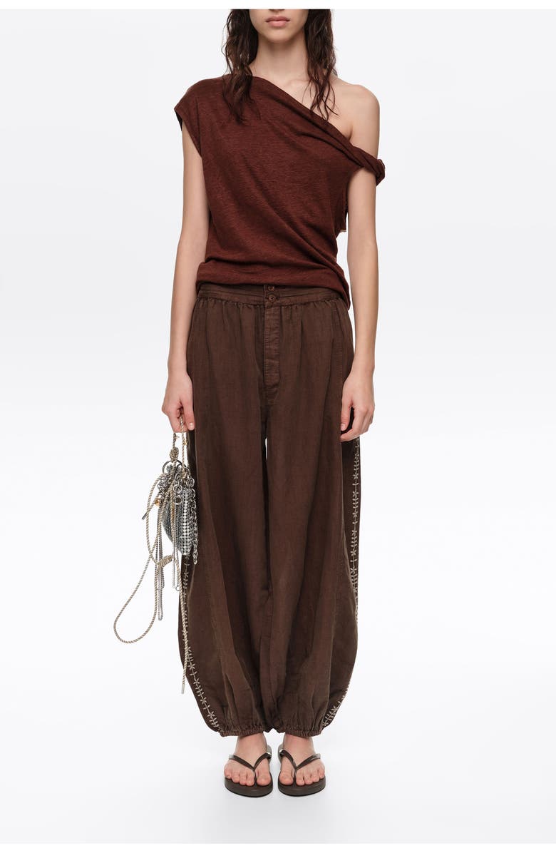 Bimba y Lola Embroidered harem trousers, Main, color, Brown