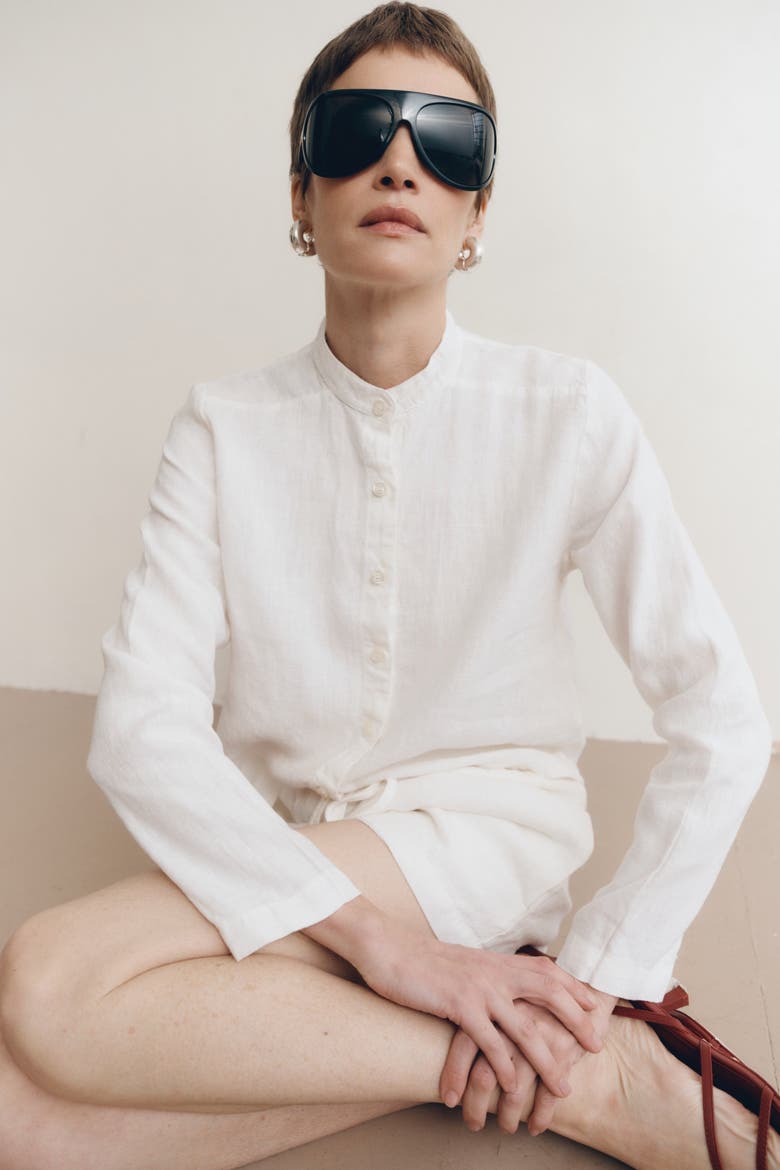Alma Linen Shirt, Alternate, color, White