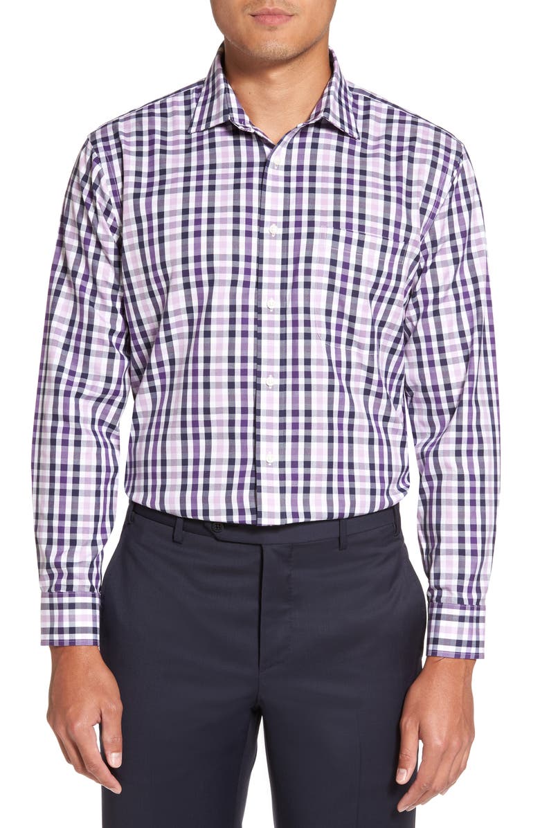 NORDSTROM MEN'S SHOP Smartcare<sup>™</sup> Trim Fit Check Dress Shirt, Main, color, Purple Petunia