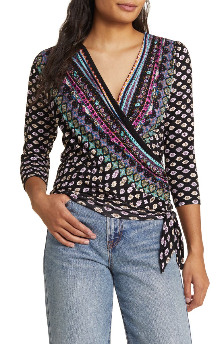 Loveappella Faux Wrap Jersey Top, Main, color, 