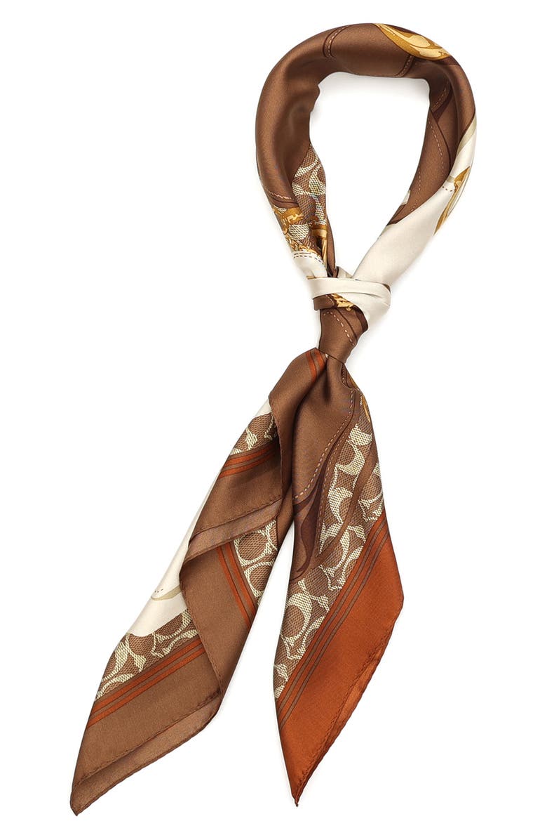 COACH Tabby Print Square Silk Scarf, Alternate, color, Burnished Amber