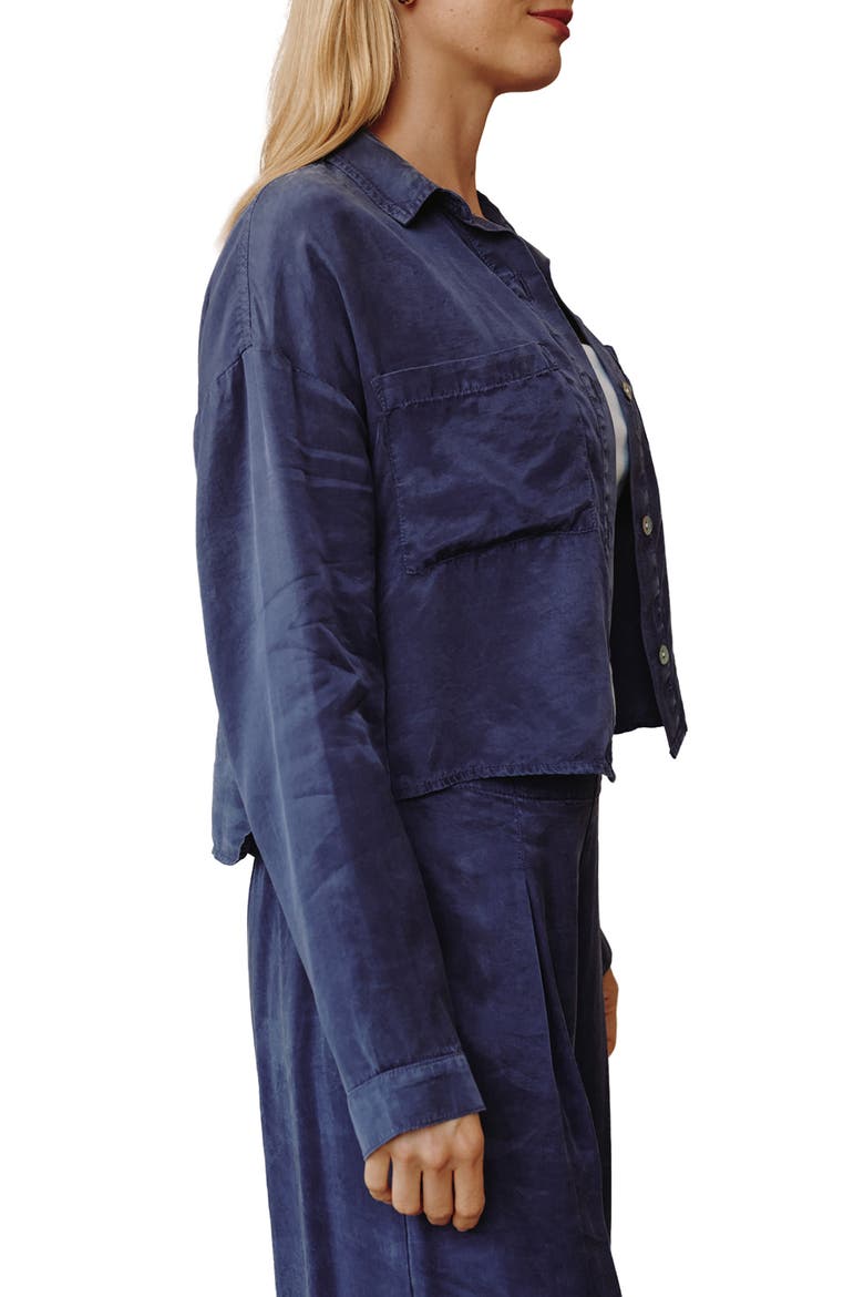 Inverted Pleat Crop Button-Up Shirt, Alternate, color, ROYAL NAVY