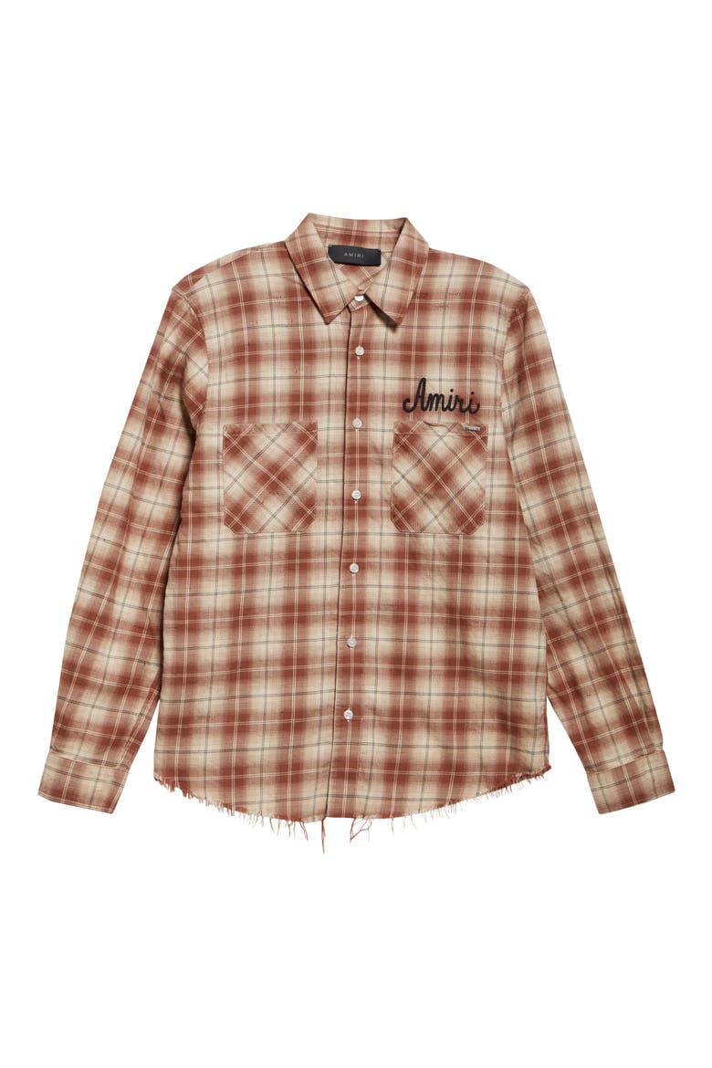 Shotgun Distressed Plaid Flannel Button-Up Shirt, Alternate, color, CHOCOLATE
