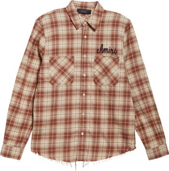 AMIRI Shotgun Distressed Plaid Flannel Button-Up Shirt Nordstrom