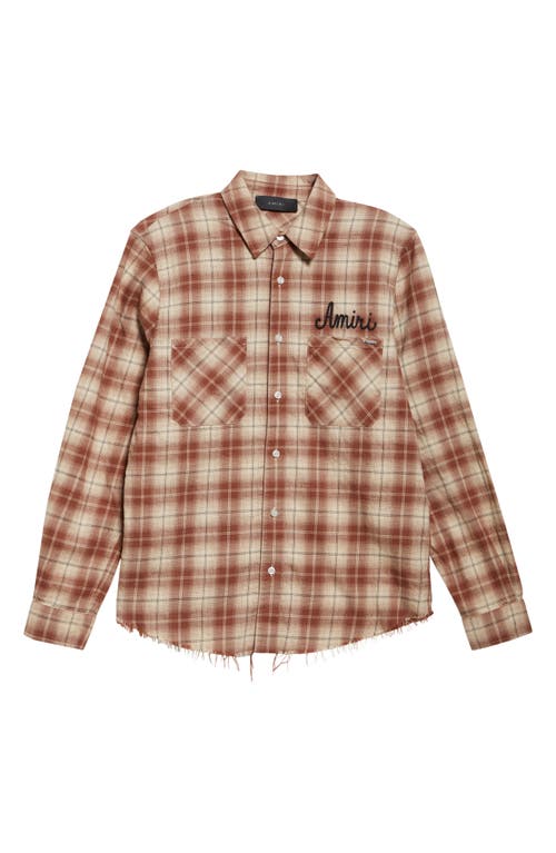 Amiri 'shotgun' Beige Shirt With Logo Print On Front And Rear And All-over Check Motif In Neutral