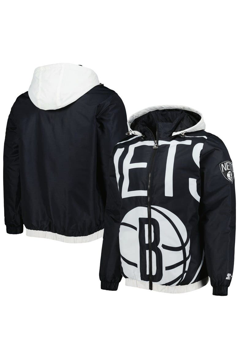Men's Starter Black Brooklyn Nets The Triple Double Full-Zip Hoodie Jacket, Main, color, Black