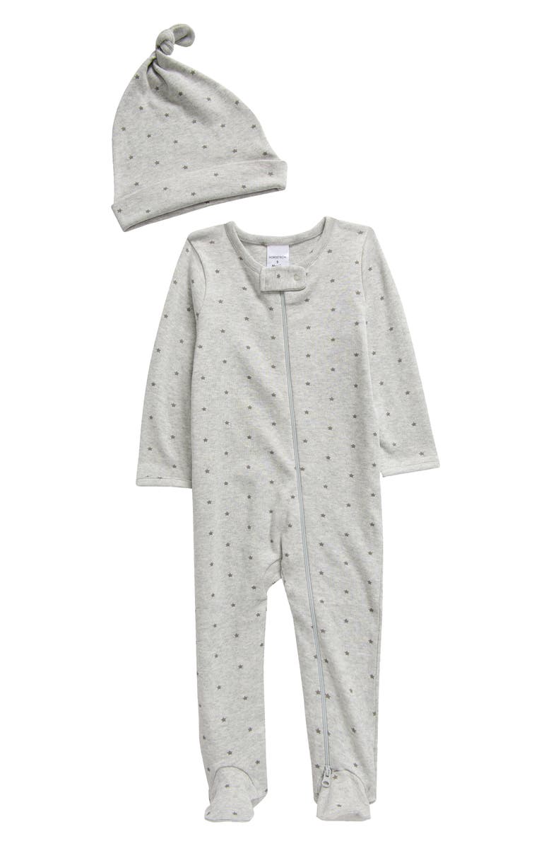 Nordstrom Print Zip Footie & Beanie Set, Main, color,