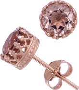 FZN 14K Rose Gold Plate Sterling Silver Crown Frame Stone Stud Earrings