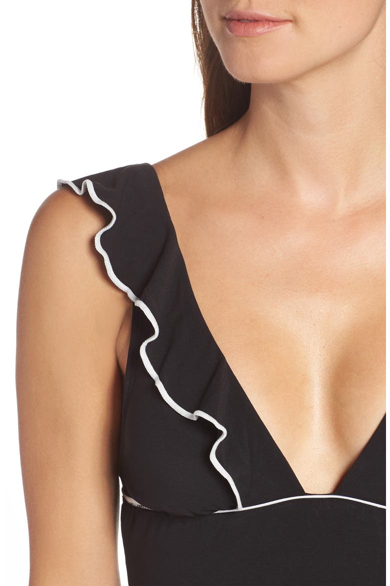 Malia Ruffle One-Piece Swimsuit, Alternate, color, BLACK/WHITE