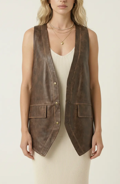 Faux Leather Vest with Snap Buttons