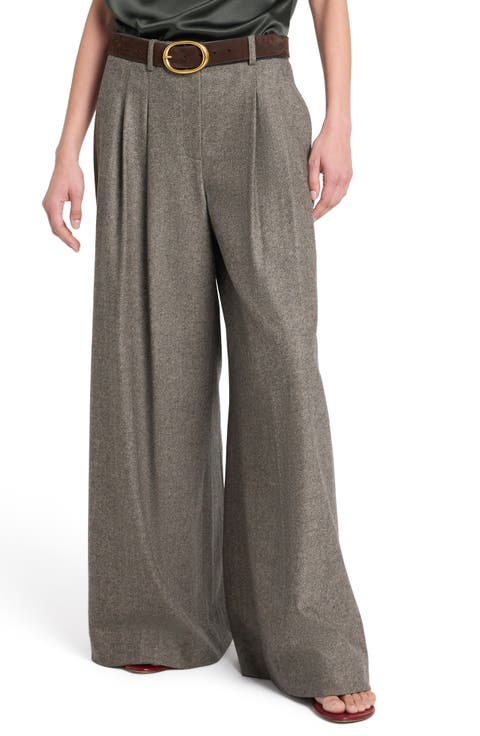 Avery Herringbone Wool Blend Wide Leg Pants