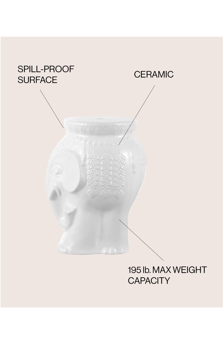 JONATHAN Y Orla 18.5" Modern Bohemian Elephant Ceramic Garden Stool, Alternate, color, White