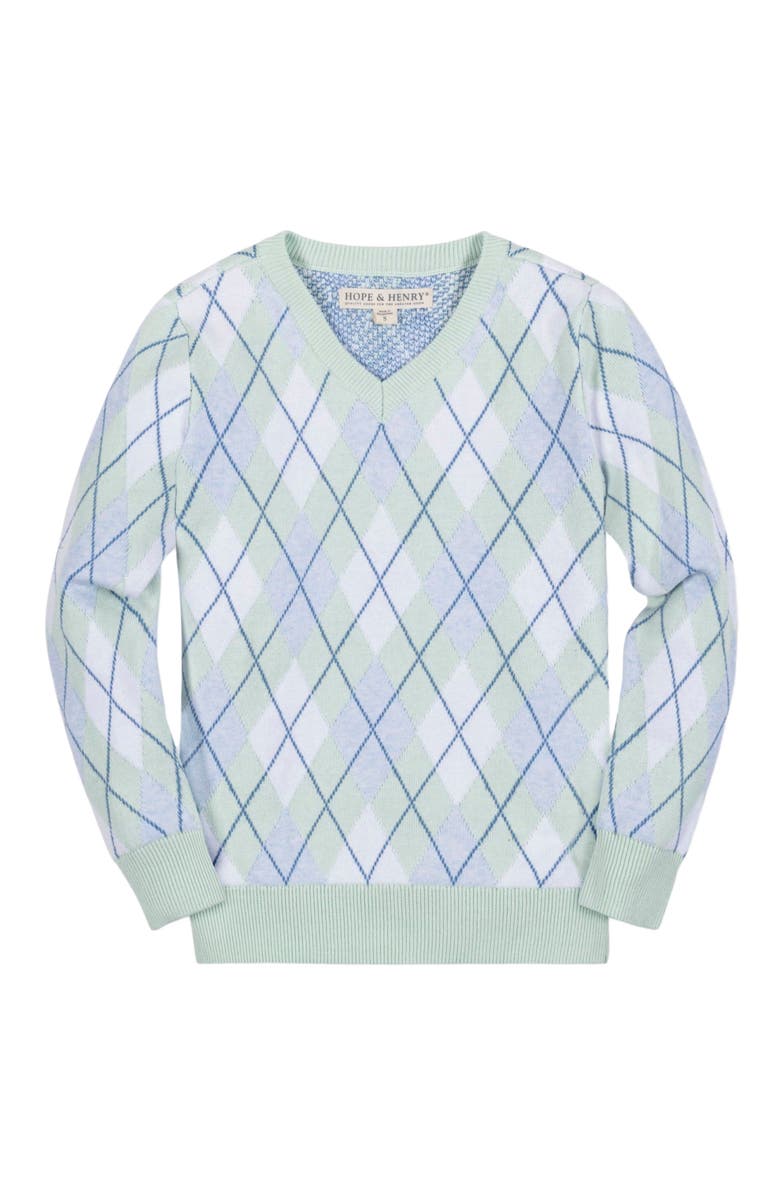 Hope
Henry Boys
Organic Fine Gauge V-Neck Sweater, Kids, Main, color, Coastal Cottage Argyle