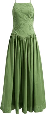 Topshop Embroidered Open Back Cotton Maxi Dress