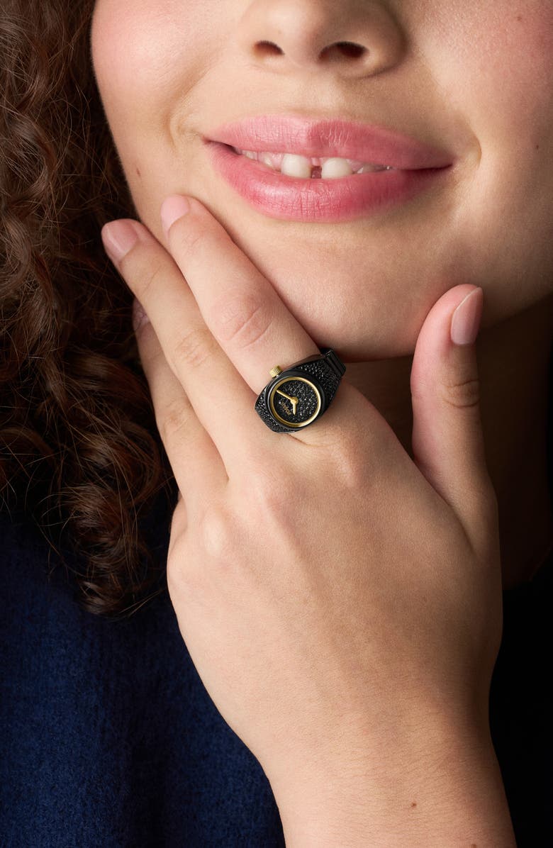 Fossil Black Crystal Pavé Ring Watch, 15mm, Alternate, color, Black