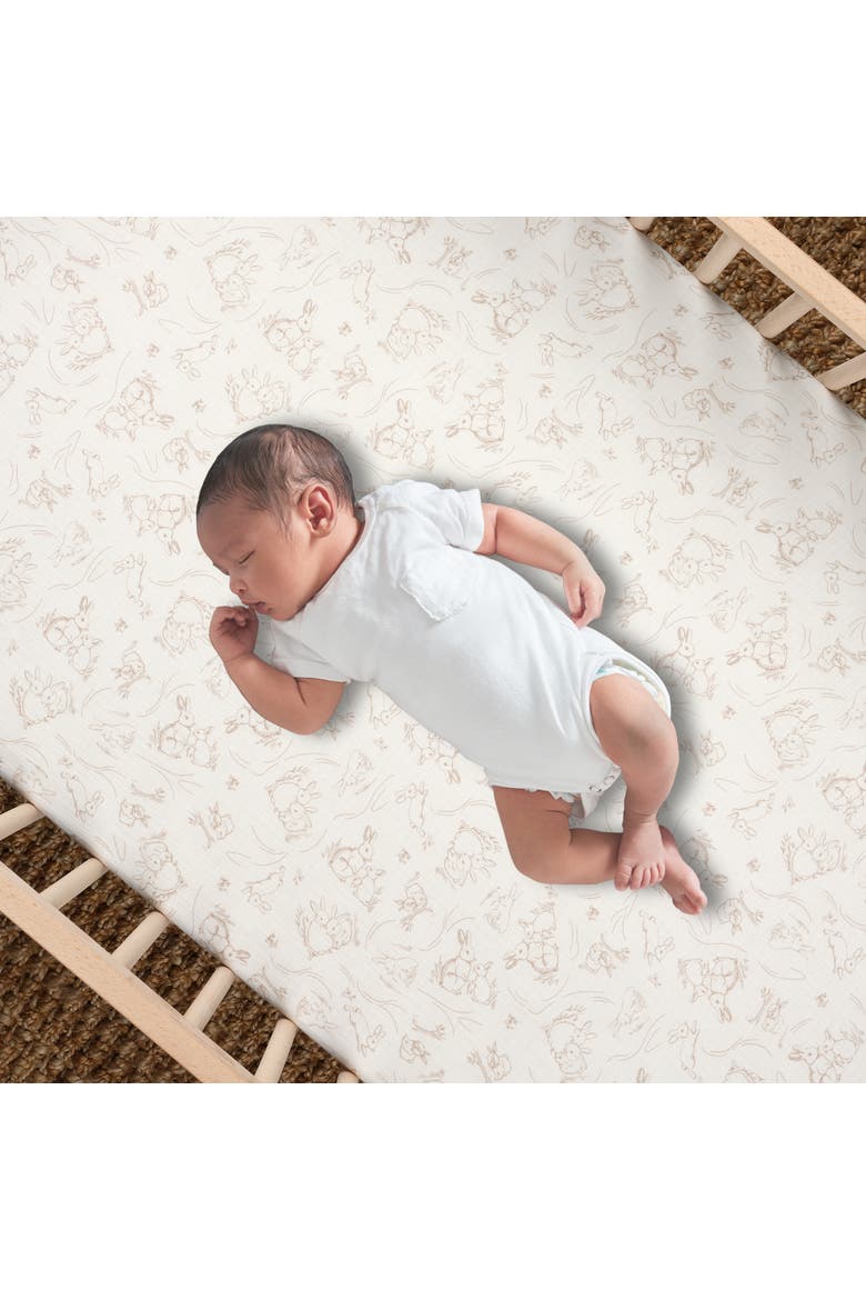 Signature Organic Cotton Muslin Bunny Fitted Crib/Toddler Sheet, Alternate, color, White