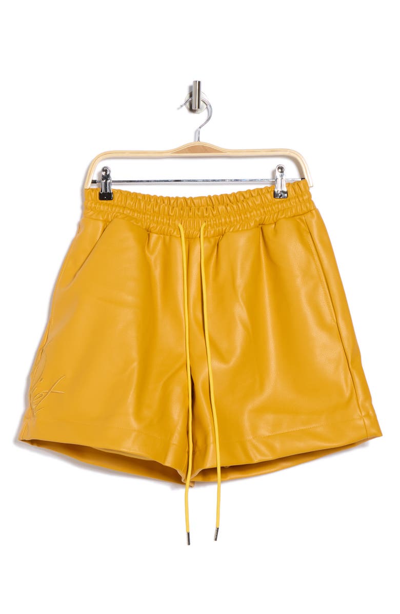 DIET STARTS MONDAY Script Faux Leather Drawstring Shorts, Alternate, color, Yellow