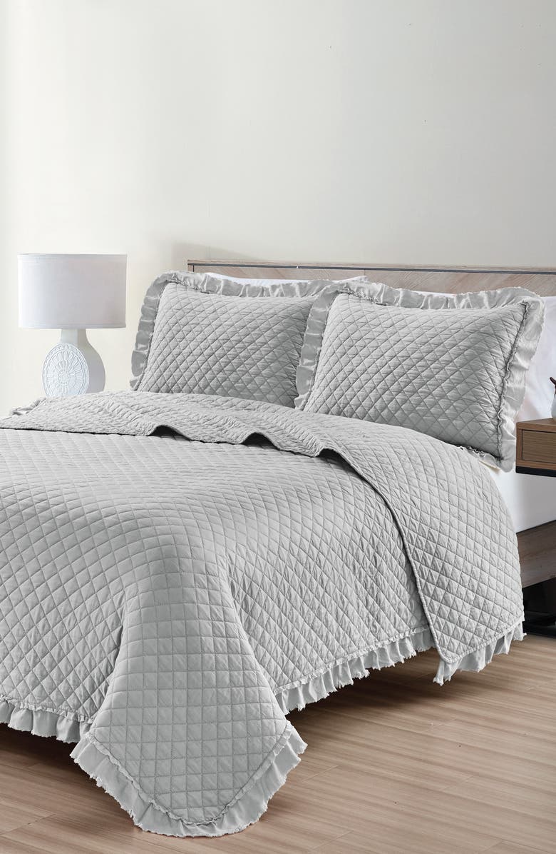 MELANGE HOME Diamond Stitched Ruffle Quilt & Shams Set, Alternate, color, 