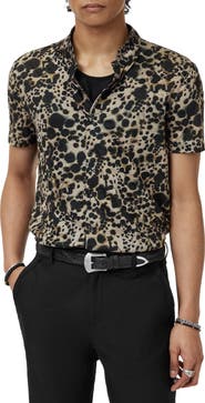 John Varvatos Marini Leopard Print Short Sleeve Button-Up Shirt