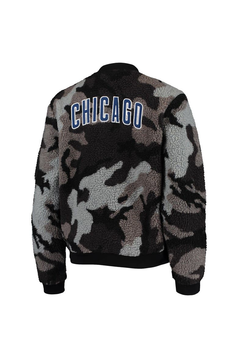 Women's The Wild Collective Black Chicago Cubs Camo Sherpa Full-Zip Bomber Jacket, Alternate, color, Black
