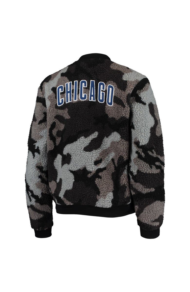 THE WILD COLLECTIVE Women's The Wild Collective Black Chicago Cubs Camo Sherpa Full-Zip Bomber Jacket, Alternate, color, Black