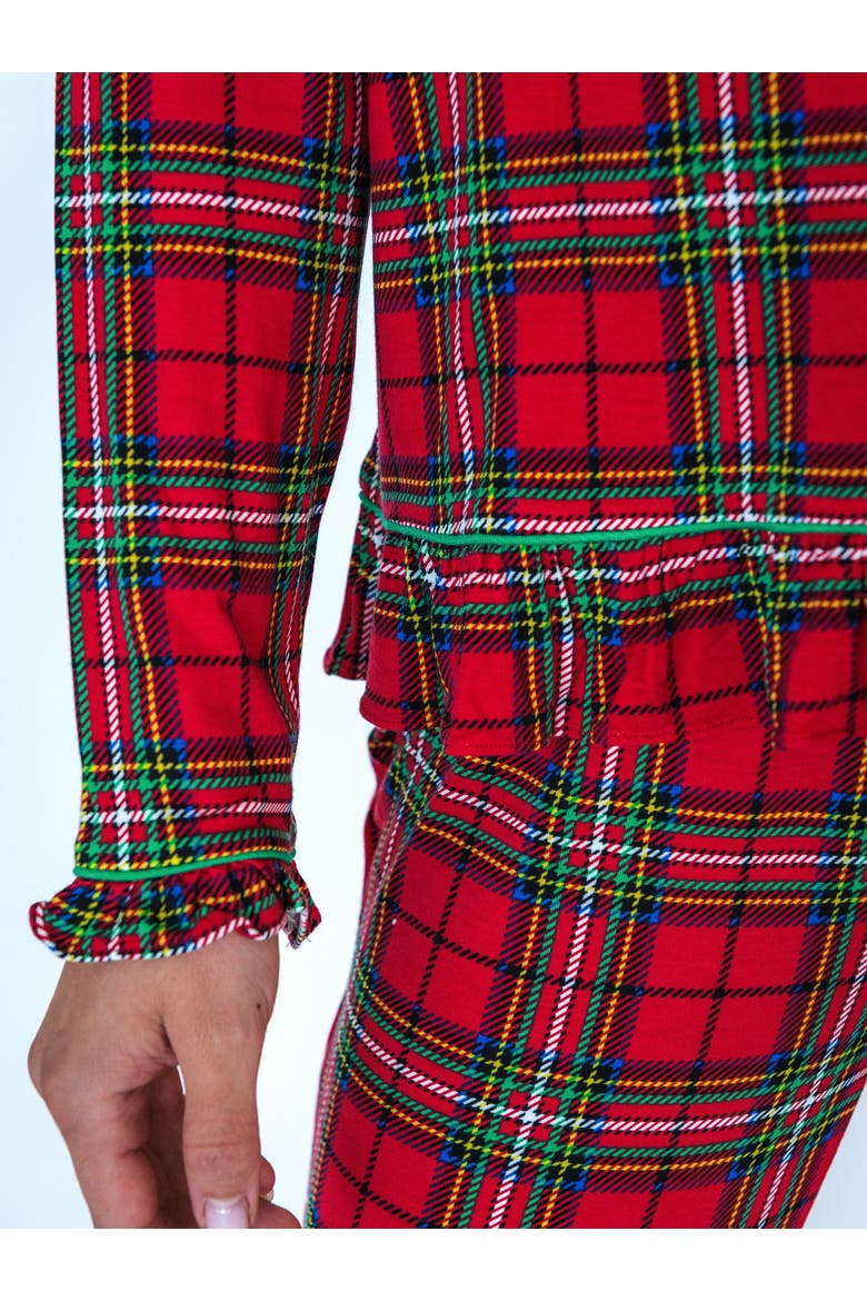 SoftSnooze Women's Ruffle Flare Pajama Set, Alternate, color, Red Nicholas Plaid