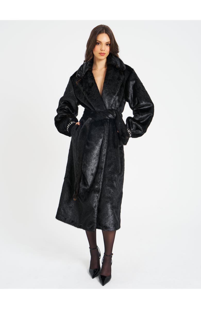 Miss Circle Yahia Vegan Longline Coat with Faux Mink, Alternate, color, Black