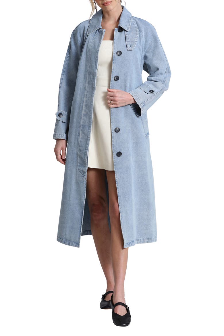 Denim Trench Coat, Main, color, LIGHT WASH