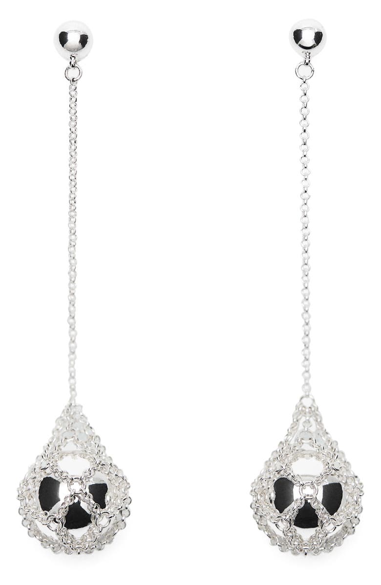 MANGO Threaded Ball Drop Earrings, Main, color, Silver