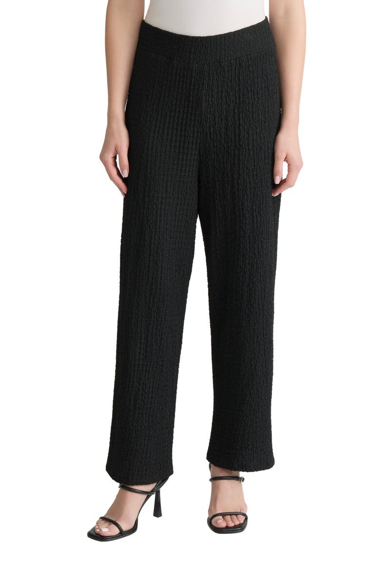 Puckered Wide Leg Pull-On Ankle Pants, Main, color, JONES BLACK