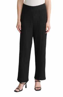 Puckered Wide Leg Pull-On Ankle Pants