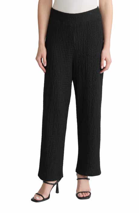 Puckered Wide Leg Pull-On Ankle Pants