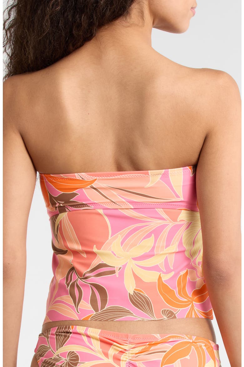 Ruched Side Bandeau Tankini Top, Alternate, color, PINK MULTI