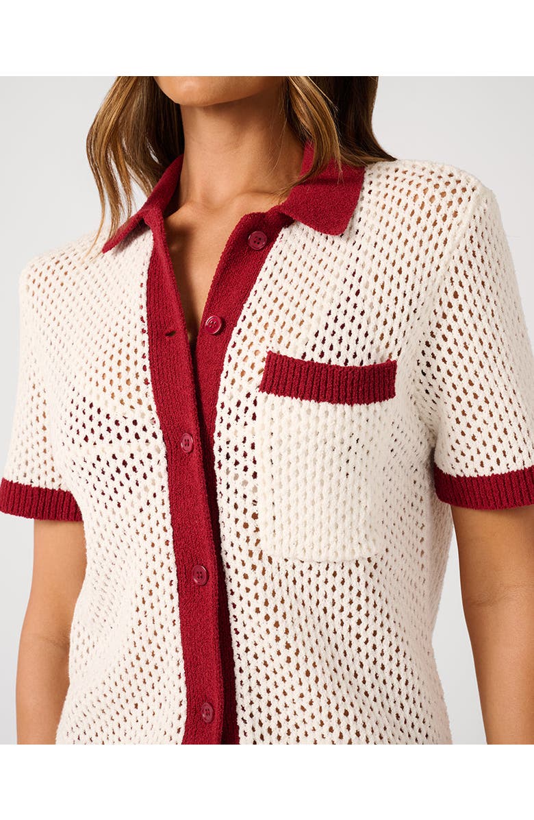 WeWoreWhat Oversized Crochet Button-up Shirt, Alternate, color, Off-White/Oxbld
