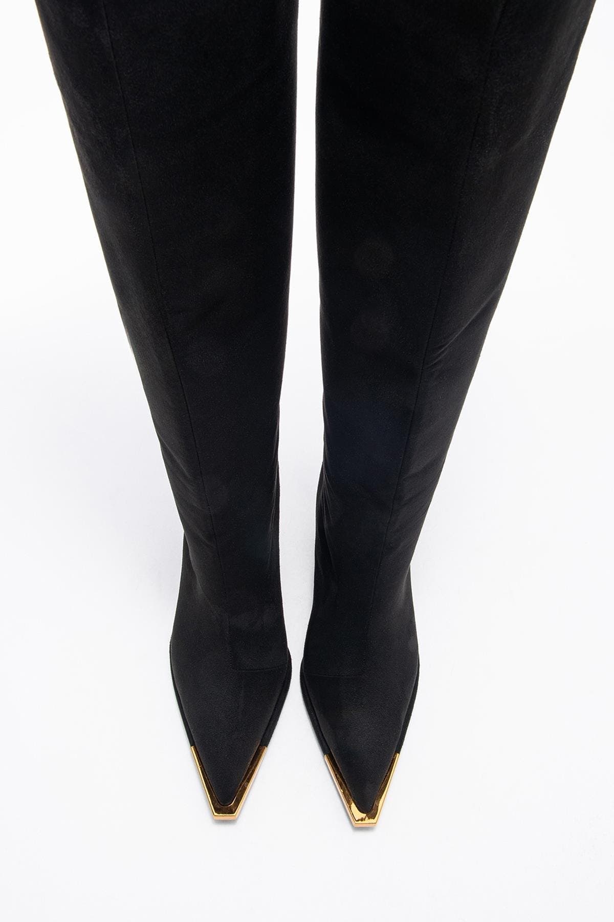 Prologue Shoes Lexa Pointed Toe Knee High Boot, Alternate, color, Black Suede Faux Leather