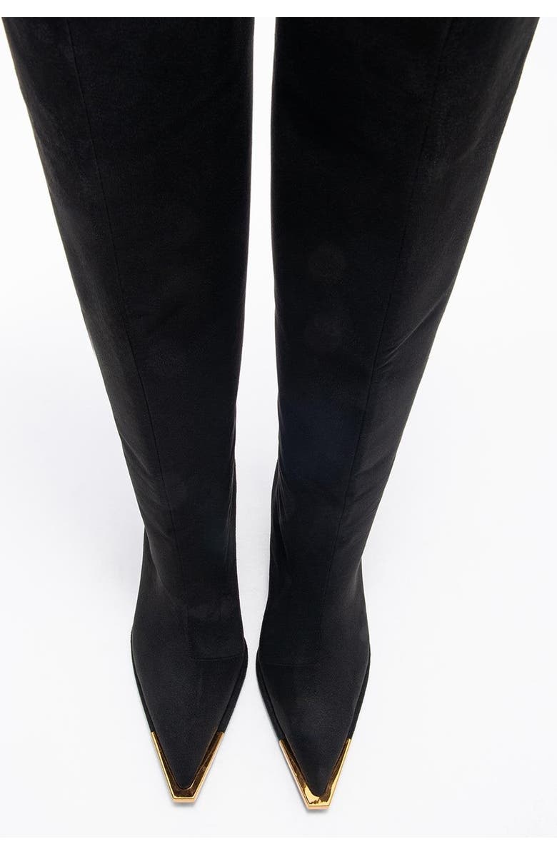 Prologue Shoes Lexa Pointed Toe Knee High Boot, Alternate, color, Black Suede Faux Leather