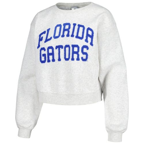 Zoozatz Oatmeal Florida Gators Core Chenille Cropped Pullover Sweatshirt In Oatmeal