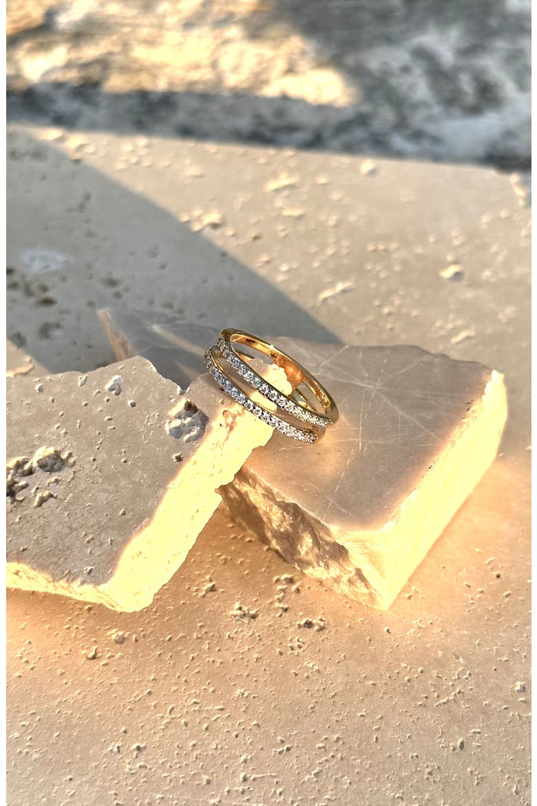 14K Gold Plated Cubic Zirconia Double Band Ring, Alternate, color, GOLD