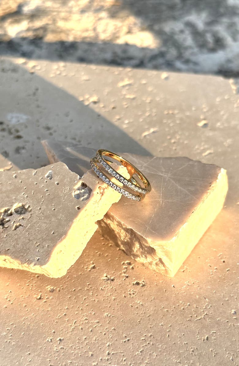 Adornia 14K Gold Plated Cubic Zirconia Double Band Ring, Alternate, color, Gold