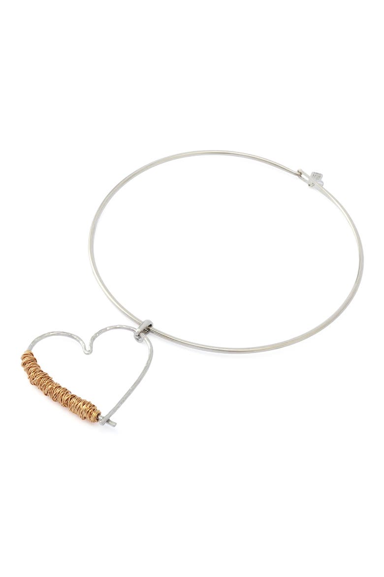 Wire Wrap Heart Pendant Collar Necklace, Alternate, color, TWO TONE