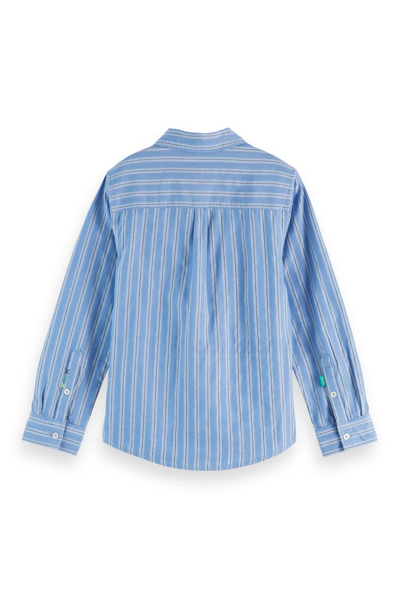 Kids' Relaxed Fit Stripe Cotton Button-Up Shirt, Alternate, color, BLUE/ AGATE GREEN STRIPE