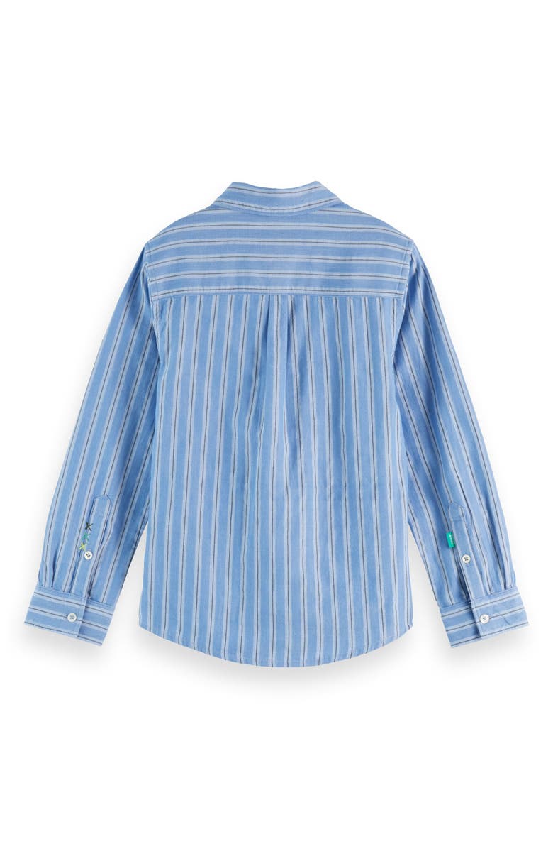 Scotch & Soda Kids' Relaxed Fit Stripe Cotton Button-Up Shirt, Alternate, color, Blue/ Agate Green Stripe