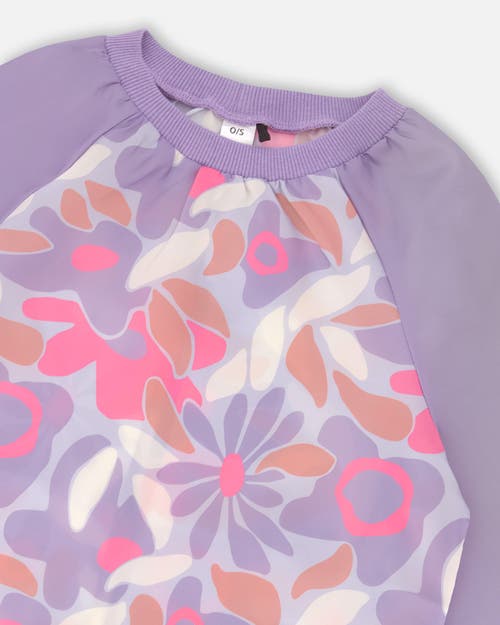 Deux Par Deux School Apron Retro Flower In Purple