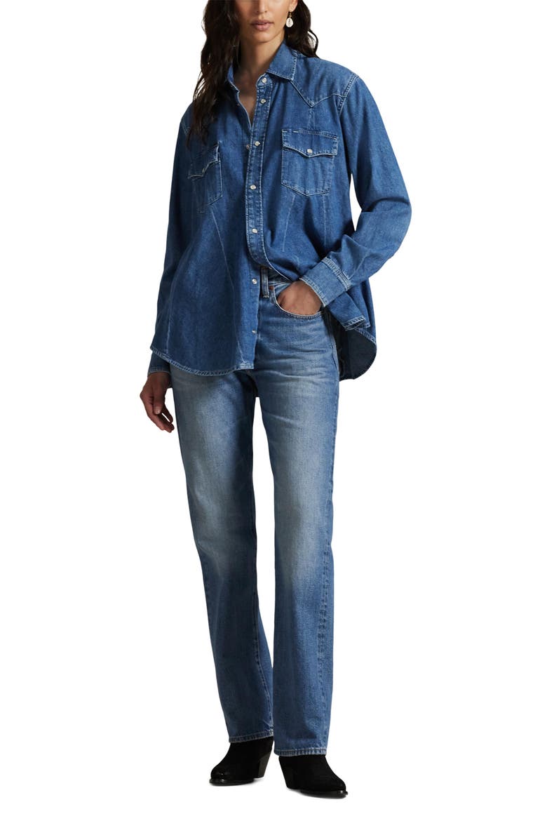 Polo Ralph Lauren Denim Trapeze Western Shirt (Women) | Nordstrom