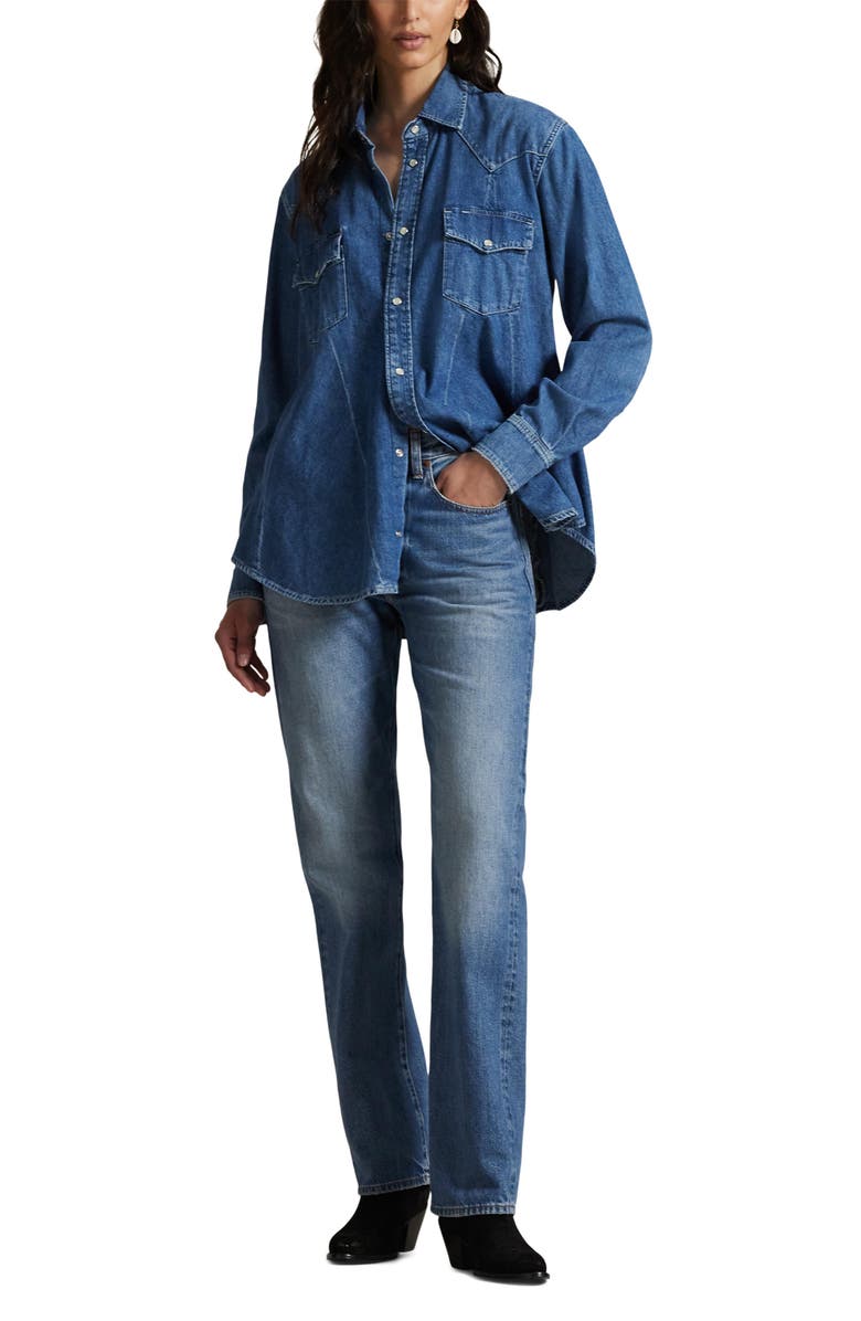Polo Ralph Lauren Denim Trapeze Western Shirt, Alternate, color, Nisku Wash