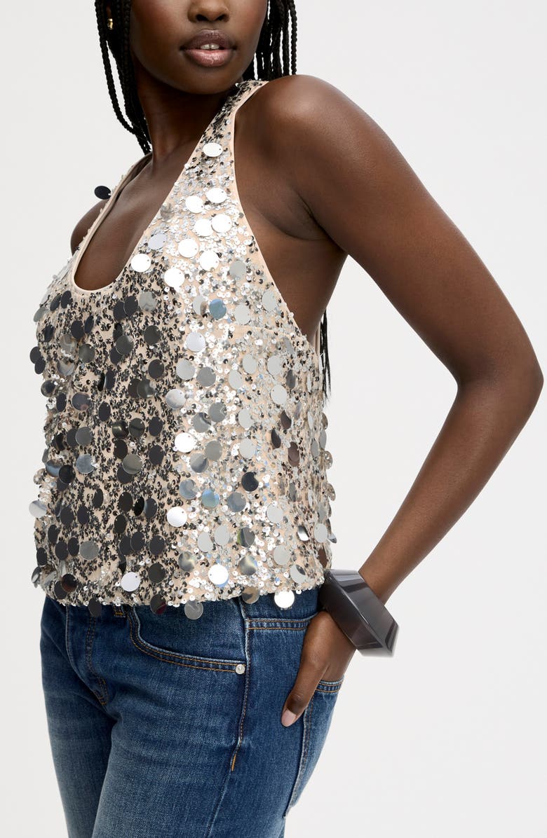 Sam Edelman Paillette Crop Tank, Alternate, color, Blush Silver