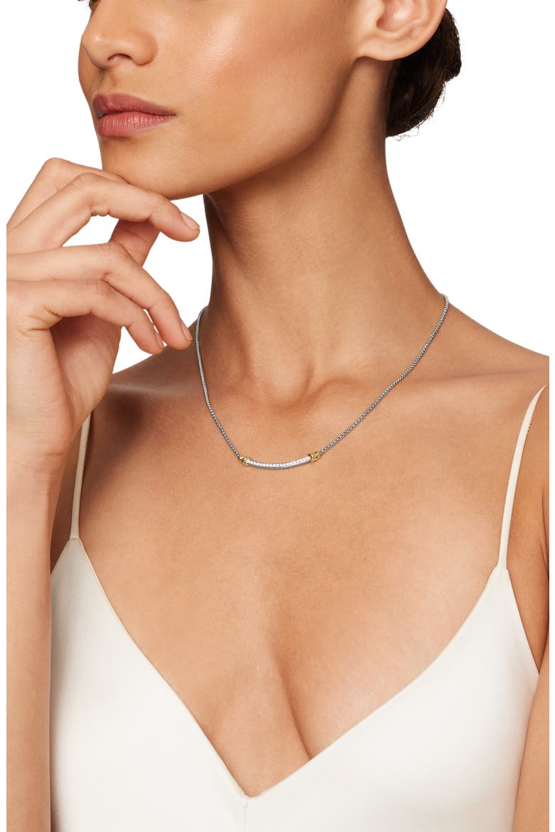 Petite Helena Sterling Silver & 18K Yellow Gold Diamond Wrap Station Necklace, 29mm, Alternate, color, DIAMOND/ SILVER