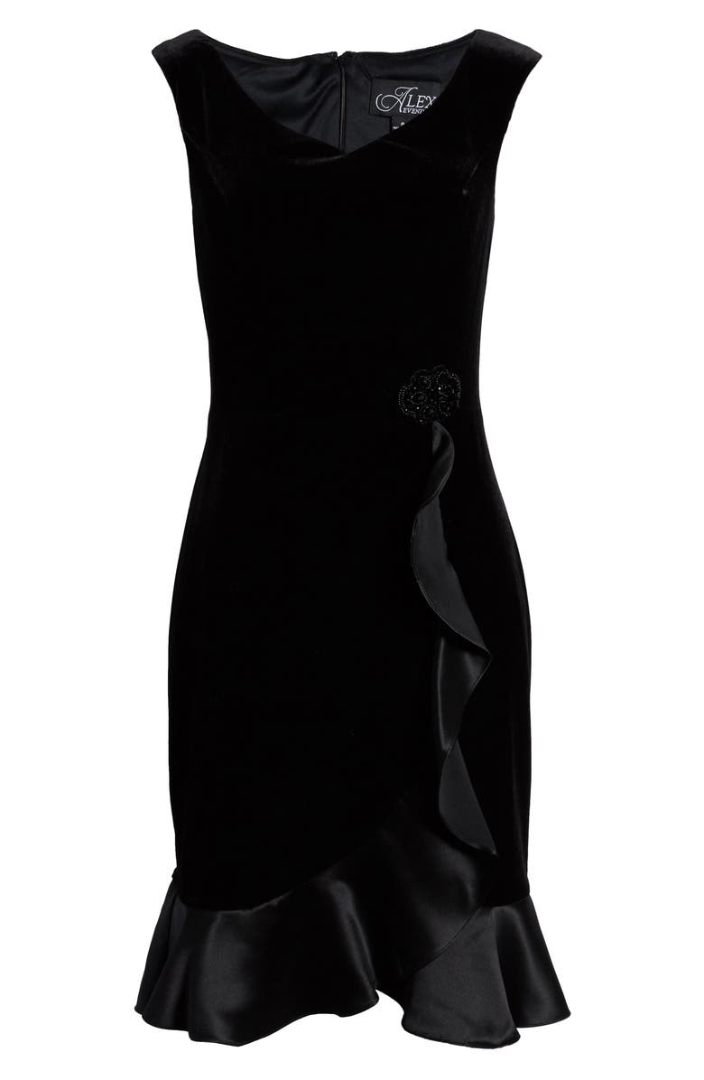 Alex Evenings Satin Trim Velvet Cocktail Dress, Alternate, color, 